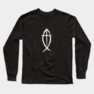 Cross And Fish White Edition Christian Design Long Sleeve T-Shirt